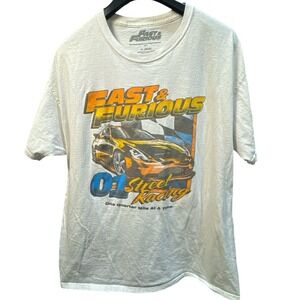 Fast & Furious 01 Mens Large White Graphic Shirt Street Racing Universal Studios